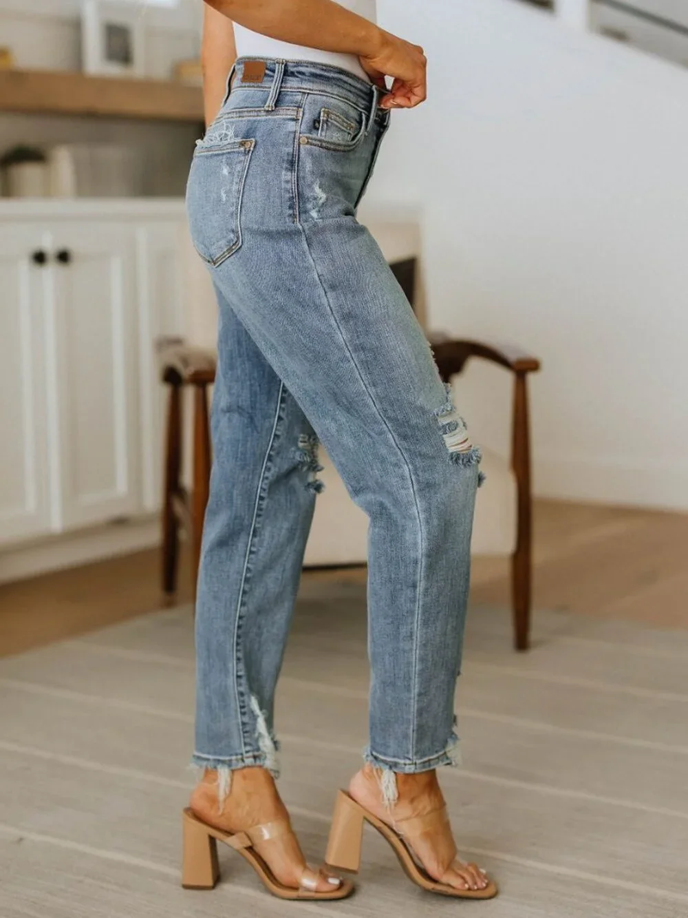 JUDY BLUE High Rise Distressed Button Fly Boyfriend Jeans | Size: 0/24 - Picture 11 of 12